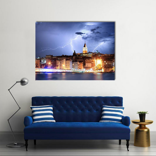 Lightning In Istanbul Canvas Wall Art-1 Piece-Gallery Wrap-48" x 32"-Tiaracle