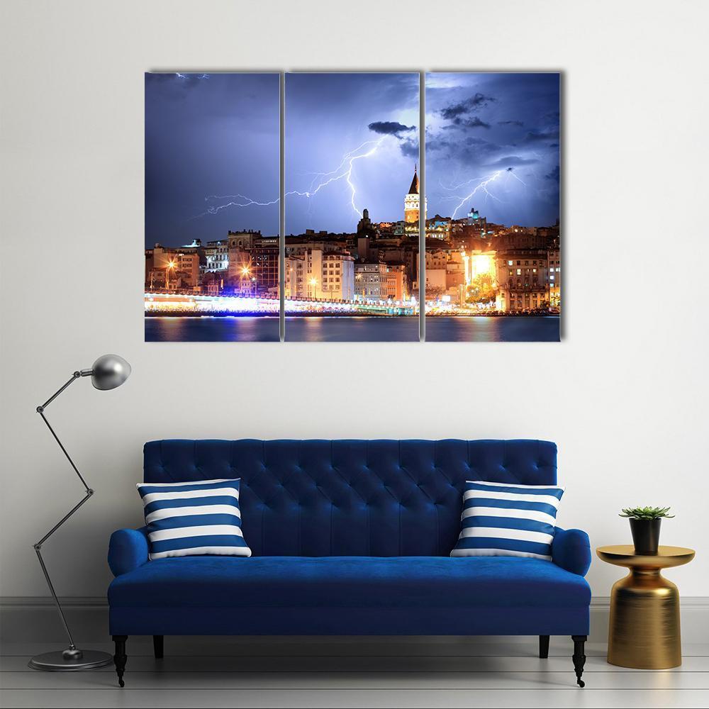 Lightning In Istanbul Canvas Wall Art-3 Horizontal-Gallery Wrap-37" x 24"-Tiaracle