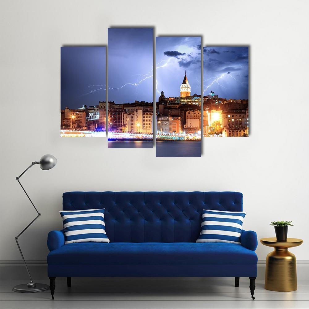 Lightning In Istanbul Canvas Wall Art-4 Pop-Gallery Wrap-50" x 32"-Tiaracle