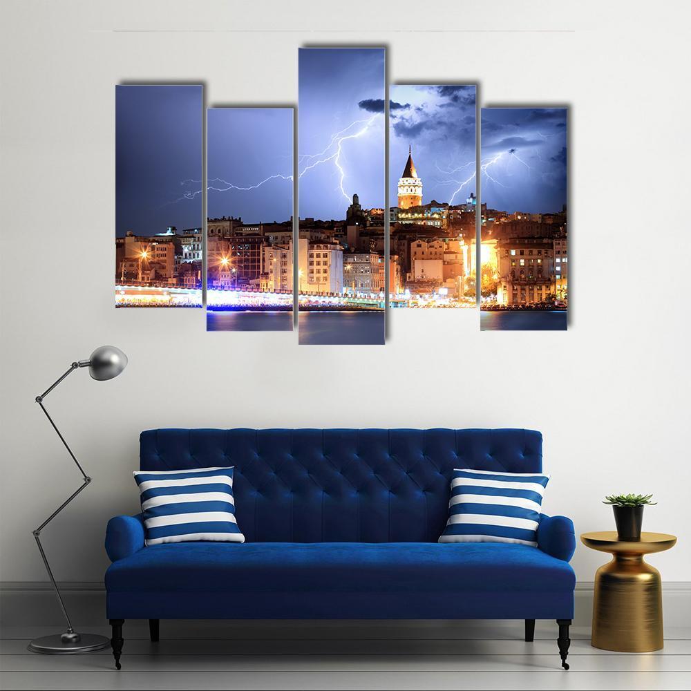 Lightning In Istanbul Canvas Wall Art-5 Pop-Gallery Wrap-47" x 32"-Tiaracle