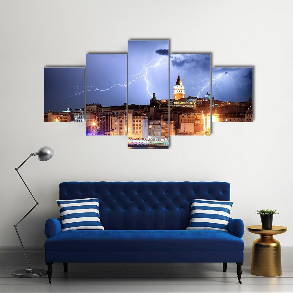 Lightning In Istanbul Canvas Wall Art-5 Star-Gallery Wrap-62" x 32"-Tiaracle