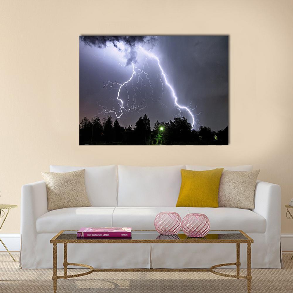 Lightning In Summer Storm Canvas Wall Art-1 Piece-Gallery Wrap-48" x 32"-Tiaracle