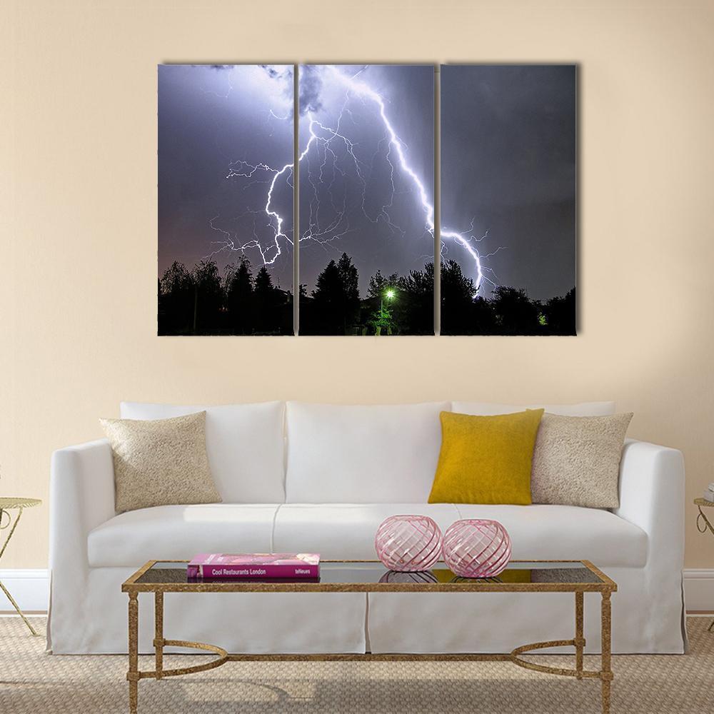 Lightning In Summer Storm Canvas Wall Art-3 Horizontal-Gallery Wrap-37" x 24"-Tiaracle