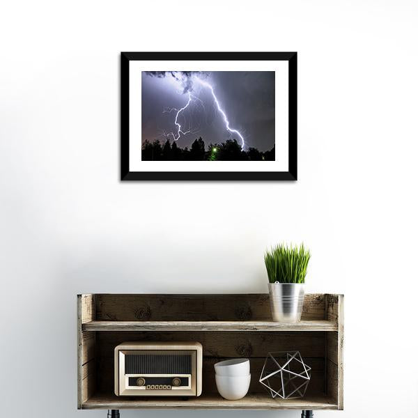 Lightning In Summer Storm Canvas Wall Art-1 Piece-Framed Print-20" x 16"-Tiaracle