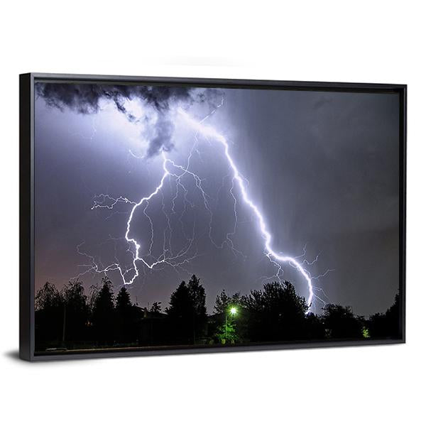 Lightning In Summer Storm Canvas Wall Art-3 Horizontal-Gallery Wrap-25" x 16"-Tiaracle