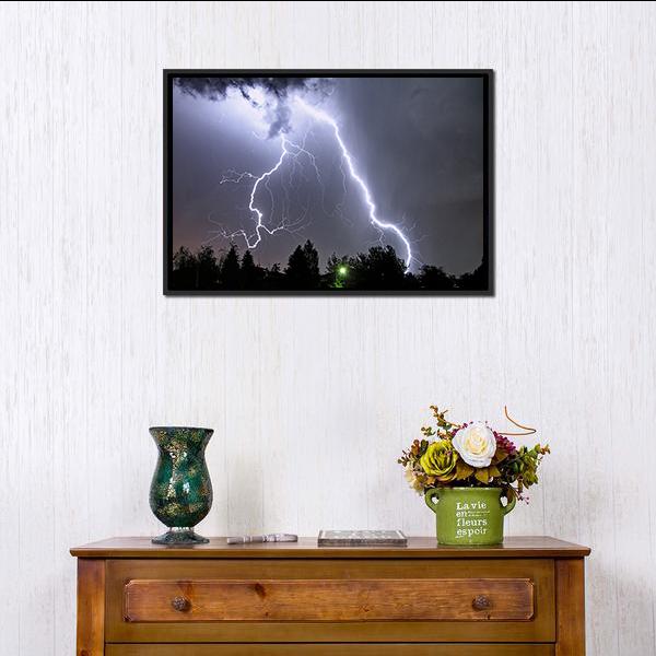 Lightning In Summer Storm Canvas Wall Art-1 Piece-Floating Frame-24" x 16"-Tiaracle