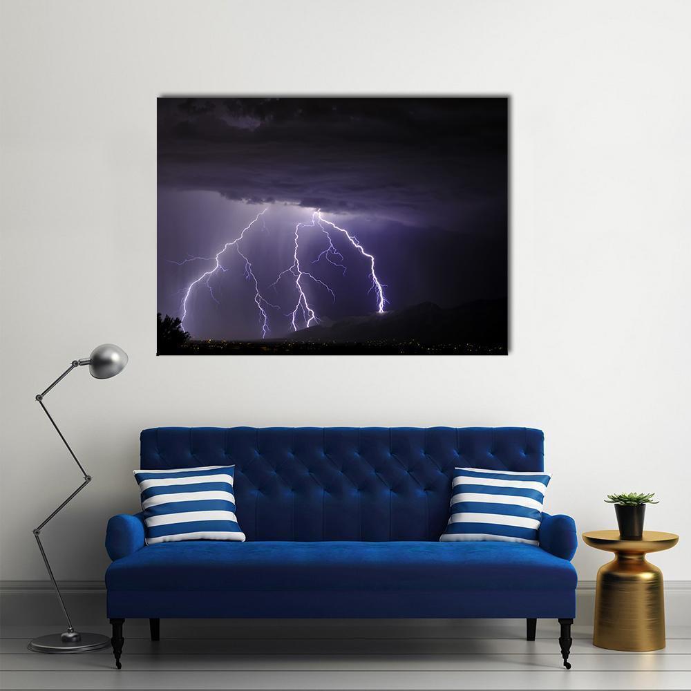 Lightning In Tucson Valley Canvas Wall Art-1 Piece-Gallery Wrap-48" x 32"-Tiaracle