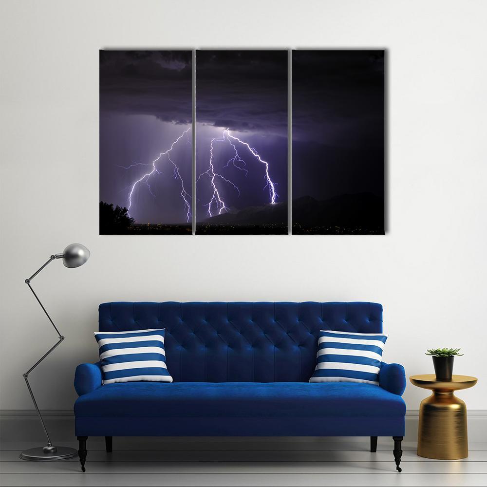 Lightning In Tucson Valley Canvas Wall Art-3 Horizontal-Gallery Wrap-37" x 24"-Tiaracle