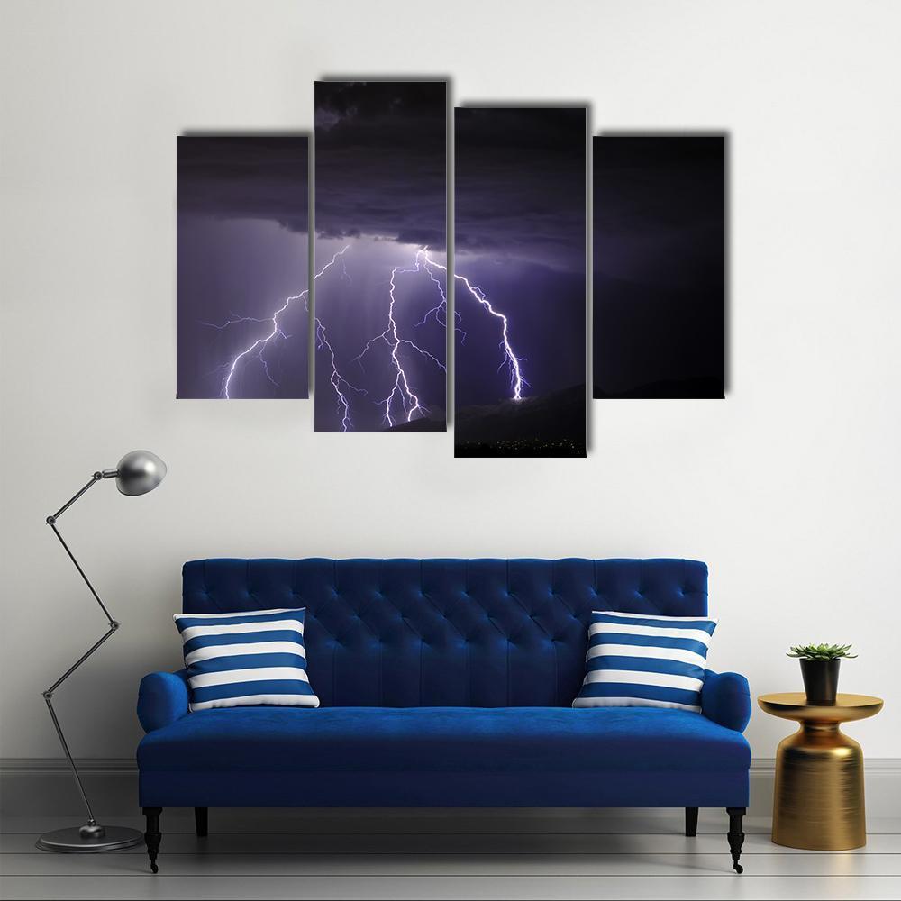 Lightning In Tucson Valley Canvas Wall Art-4 Pop-Gallery Wrap-50" x 32"-Tiaracle