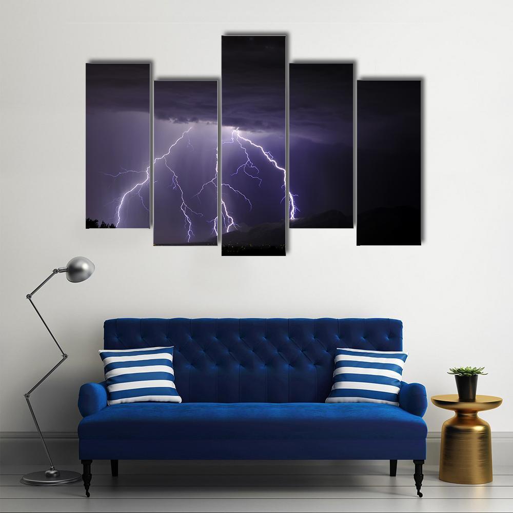 Lightning In Tucson Valley Canvas Wall Art-5 Pop-Gallery Wrap-47" x 32"-Tiaracle