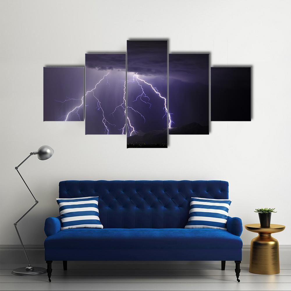 Lightning In Tucson Valley Canvas Wall Art-5 Star-Gallery Wrap-62" x 32"-Tiaracle