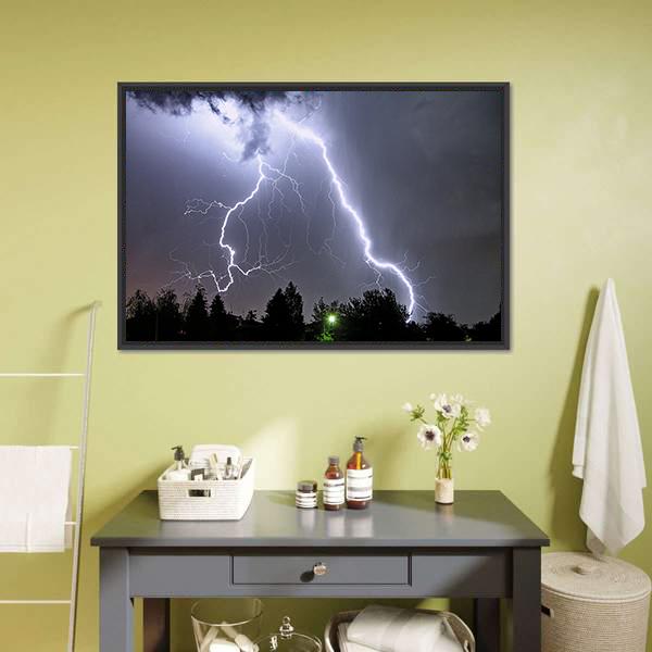 Lightning In Tucson Valley Canvas Wall Art-1 Piece-Floating Frame-24" x 16"-Tiaracle