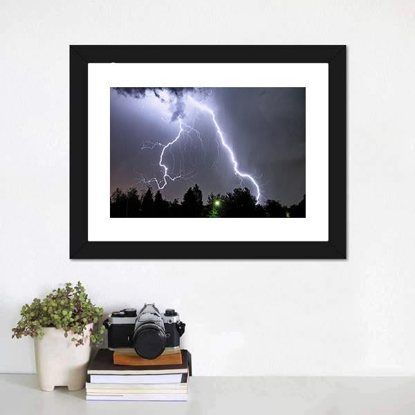 Lightning In Tucson Valley Canvas Wall Art-1 Piece-Framed Print-20" x 16"-Tiaracle