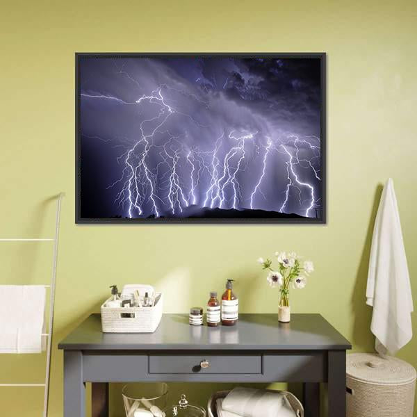 Lightning Over Rincon Mountains Canvas Wall Art-1 Piece-Floating Frame-24" x 16"-Tiaracle