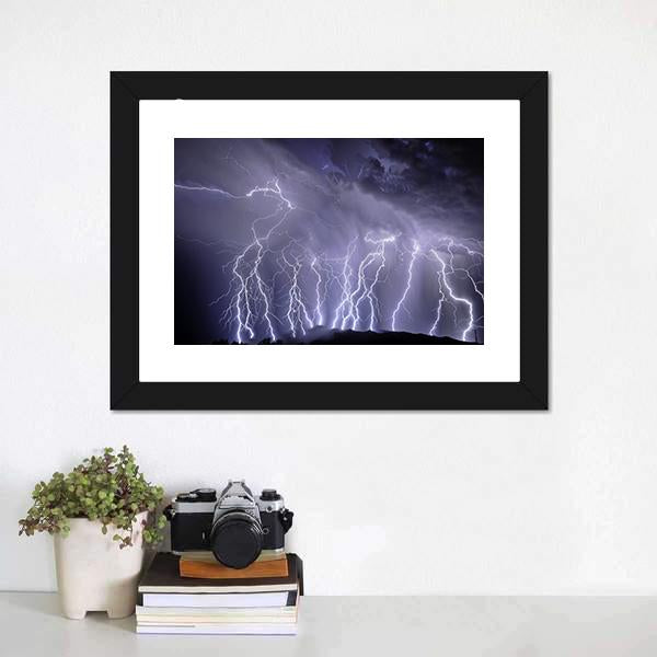 Lightning Over Rincon Mountains Canvas Wall Art-1 Piece-Framed Print-20" x 16"-Tiaracle