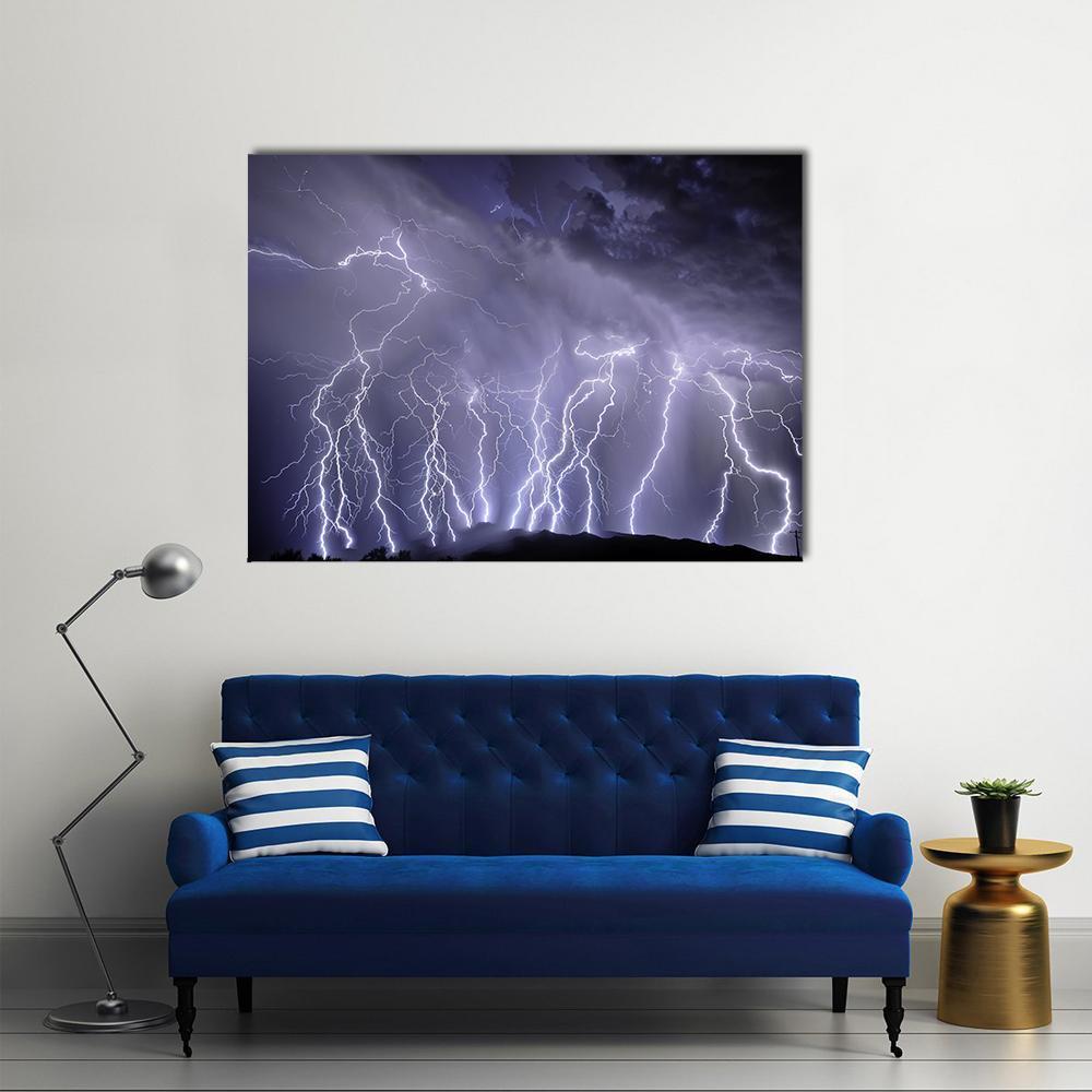 Lightning Over Rincon Mountains Canvas Wall Art-1 Piece-Gallery Wrap-48" x 32"-Tiaracle