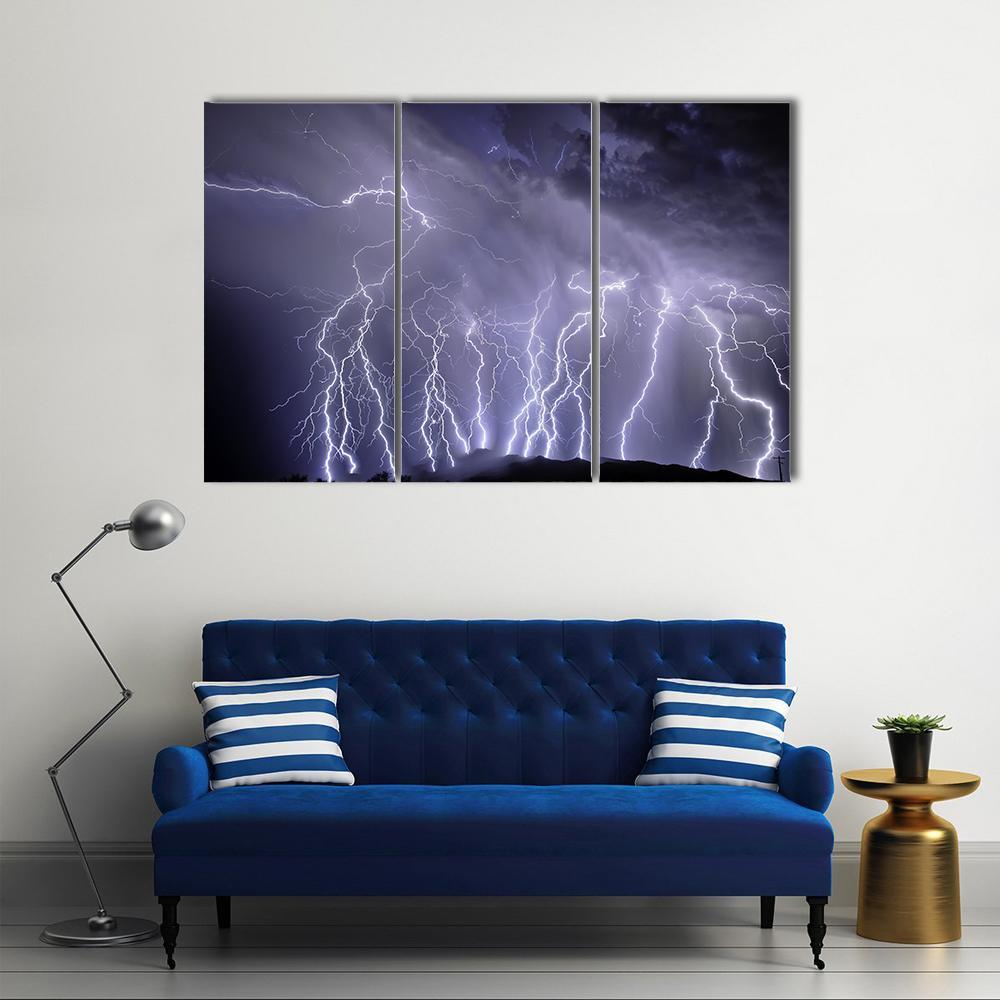 Lightning Over Rincon Mountains Canvas Wall Art-3 Horizontal-Gallery Wrap-37" x 24"-Tiaracle