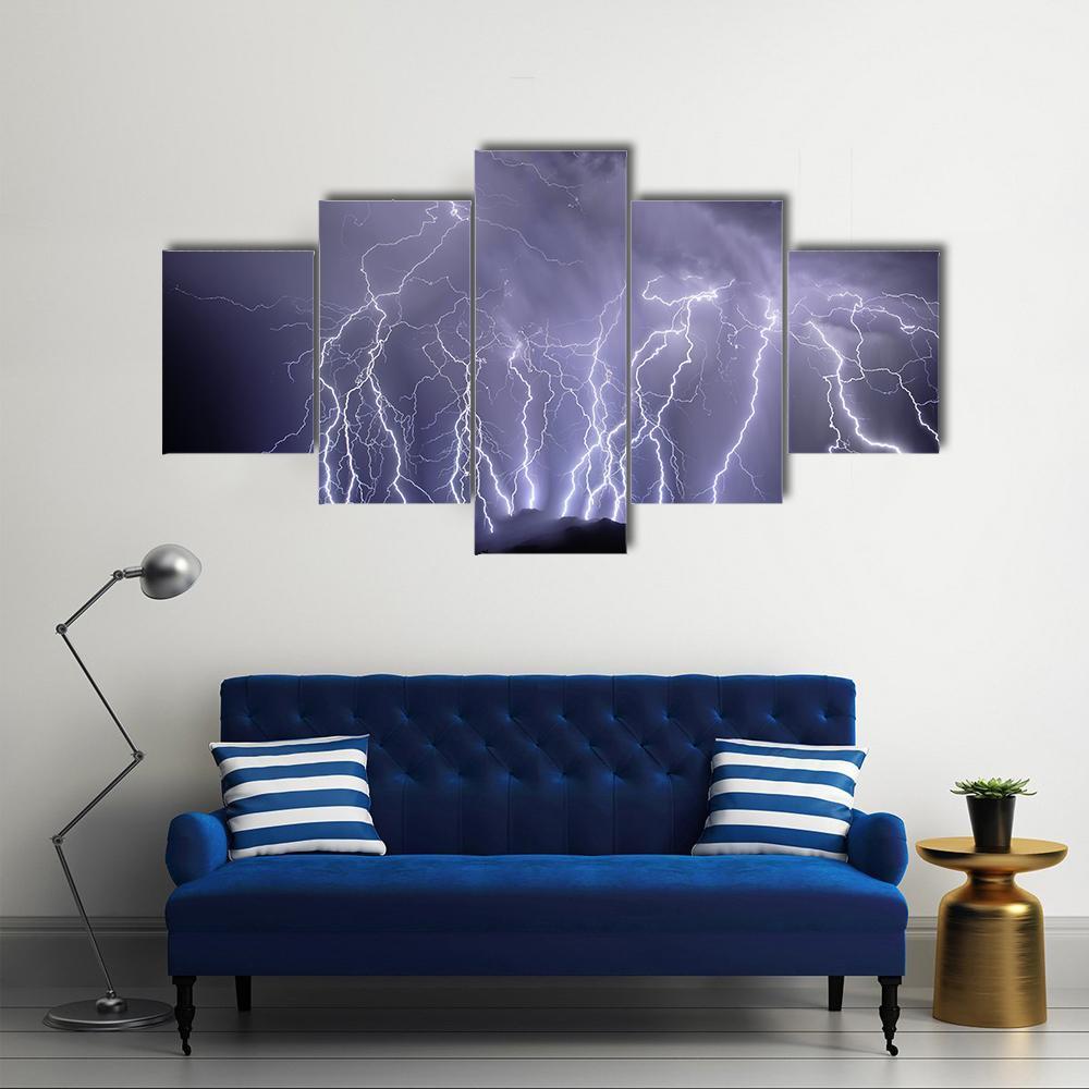 Lightning Over Rincon Mountains Canvas Wall Art-5 Star-Gallery Wrap-62" x 32"-Tiaracle