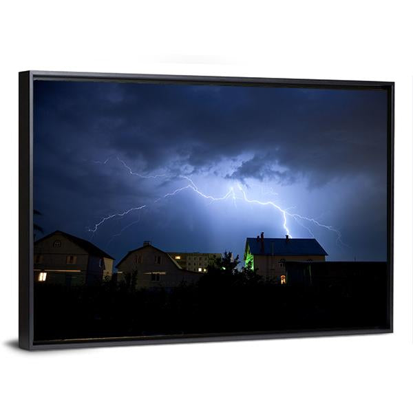 Lightning Over Village Canvas Wall Art-3 Horizontal-Gallery Wrap-25" x 16"-Tiaracle