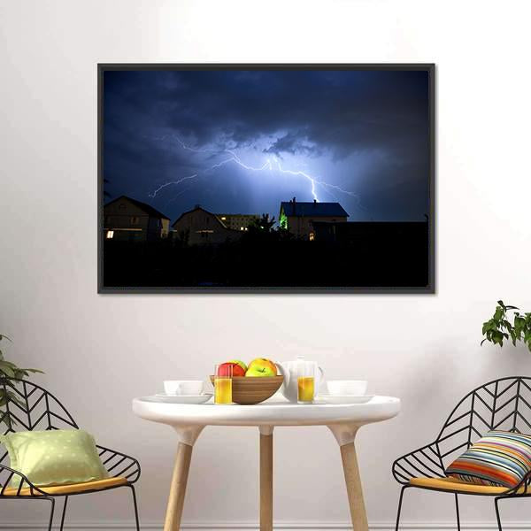 Lightning Over Village Canvas Wall Art-3 Horizontal-Gallery Wrap-25" x 16"-Tiaracle