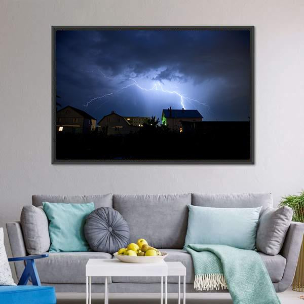 Lightning Over Village Canvas Wall Art-3 Horizontal-Gallery Wrap-25" x 16"-Tiaracle