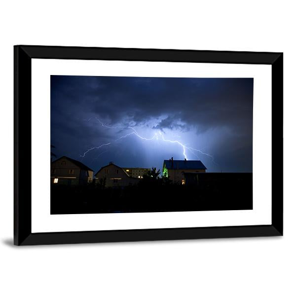 Lightning Over Village Canvas Wall Art-3 Horizontal-Gallery Wrap-25" x 16"-Tiaracle