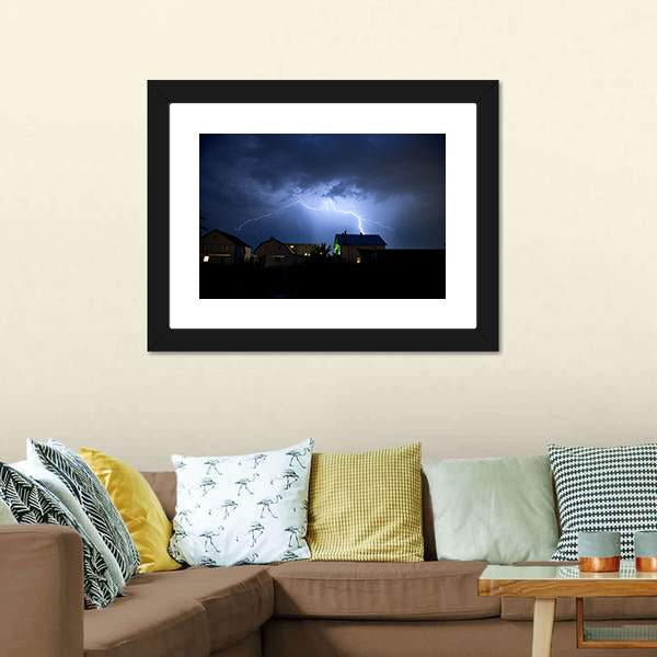 Lightning Over Village Canvas Wall Art-3 Horizontal-Gallery Wrap-25" x 16"-Tiaracle