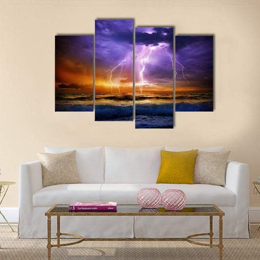 Lightning Over Sea Canvas Wall Art-4 Pop-Gallery Wrap-50" x 32"-Tiaracle