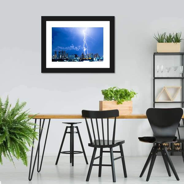 Lightning Strike In A City Canvas Wall Art-3 Horizontal-Gallery Wrap-25" x 16"-Tiaracle