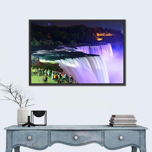 Lights On Niagara Falls Canvas Wall Art-1 Piece-Floating Frame-24" x 16"-Tiaracle