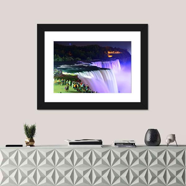 Lights On Niagara Falls Canvas Wall Art-1 Piece-Framed Print-20" x 16"-Tiaracle