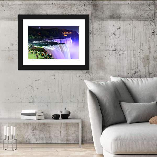 Lights On Niagara Falls Canvas Wall Art-3 Horizontal-Gallery Wrap-25" x 16"-Tiaracle