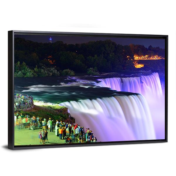 Lights On Niagara Falls Canvas Wall Art-3 Horizontal-Gallery Wrap-25" x 16"-Tiaracle