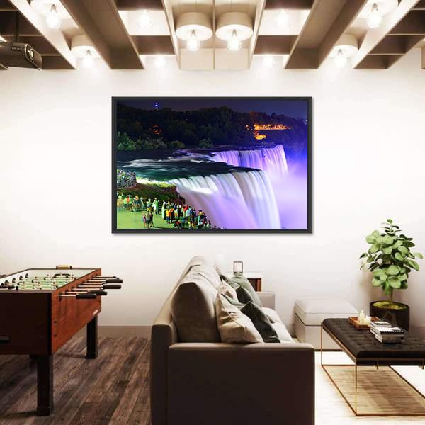 Lights On Niagara Falls Canvas Wall Art-3 Horizontal-Gallery Wrap-25" x 16"-Tiaracle