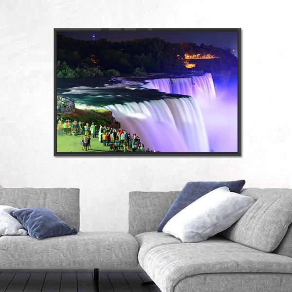 Lights On Niagara Falls Canvas Wall Art-3 Horizontal-Gallery Wrap-25" x 16"-Tiaracle