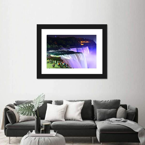 Lights On Niagara Falls Canvas Wall Art-3 Horizontal-Gallery Wrap-25" x 16"-Tiaracle