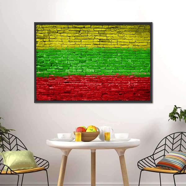 Lithuania Flag On Brick Wall Canvas Wall Art-3 Horizontal-Gallery Wrap-25" x 16"-Tiaracle