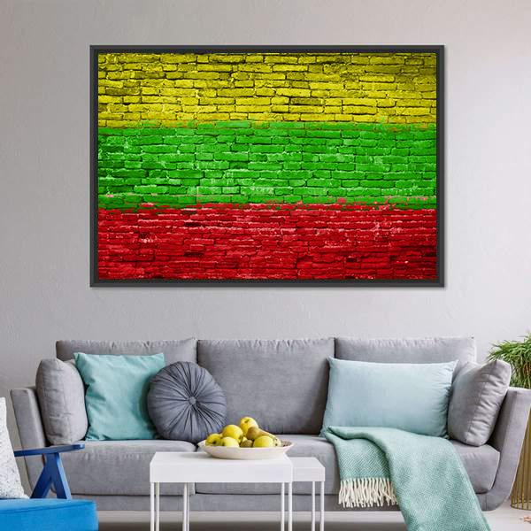 Lithuania Flag On Brick Wall Canvas Wall Art-3 Horizontal-Gallery Wrap-25" x 16"-Tiaracle
