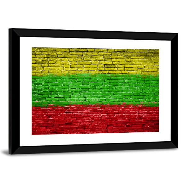 Lithuania Flag On Brick Wall Canvas Wall Art-3 Horizontal-Gallery Wrap-25" x 16"-Tiaracle