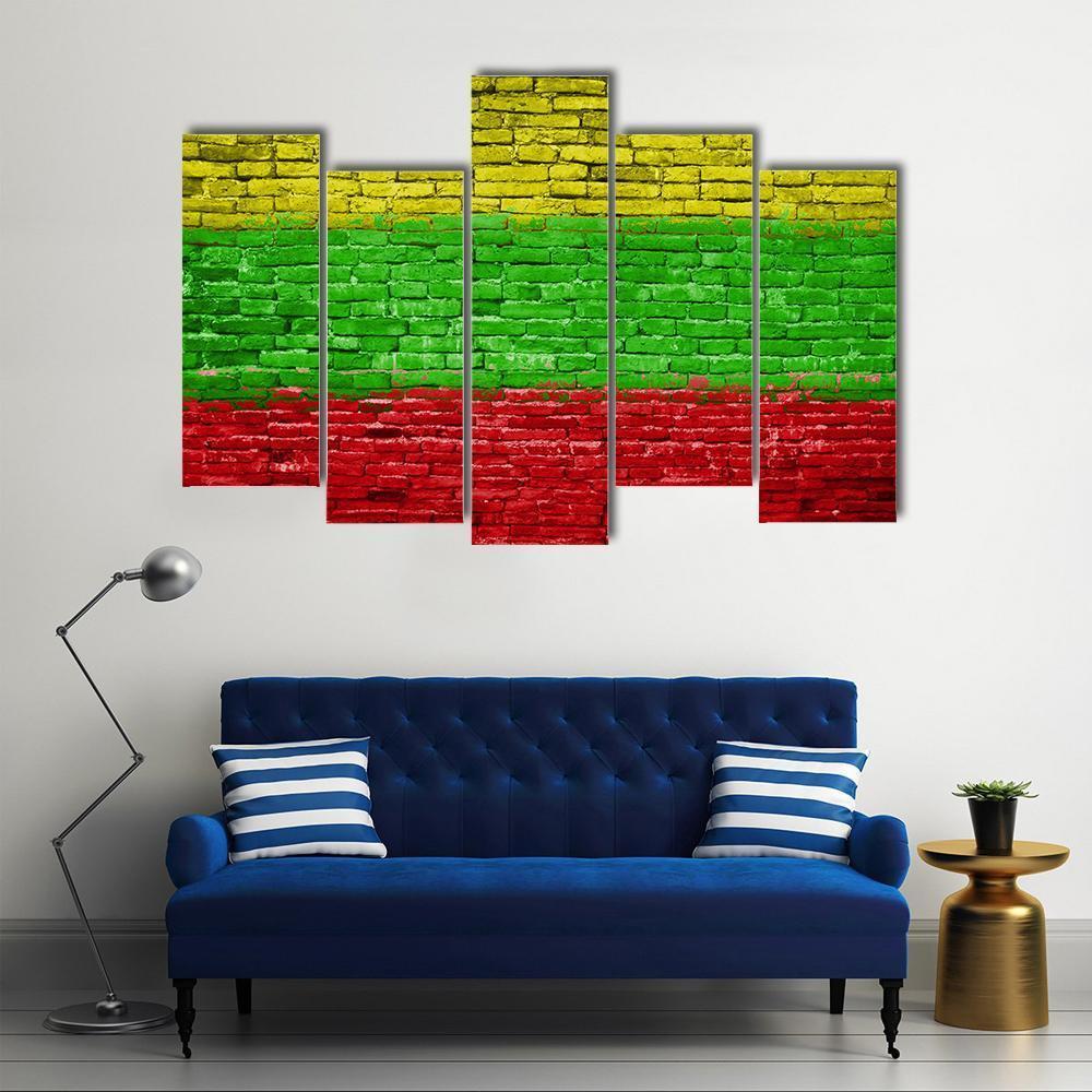 Lithuania Flag On Brick Wall Canvas Wall Art-5 Pop-Gallery Wrap-47" x 32"-Tiaracle