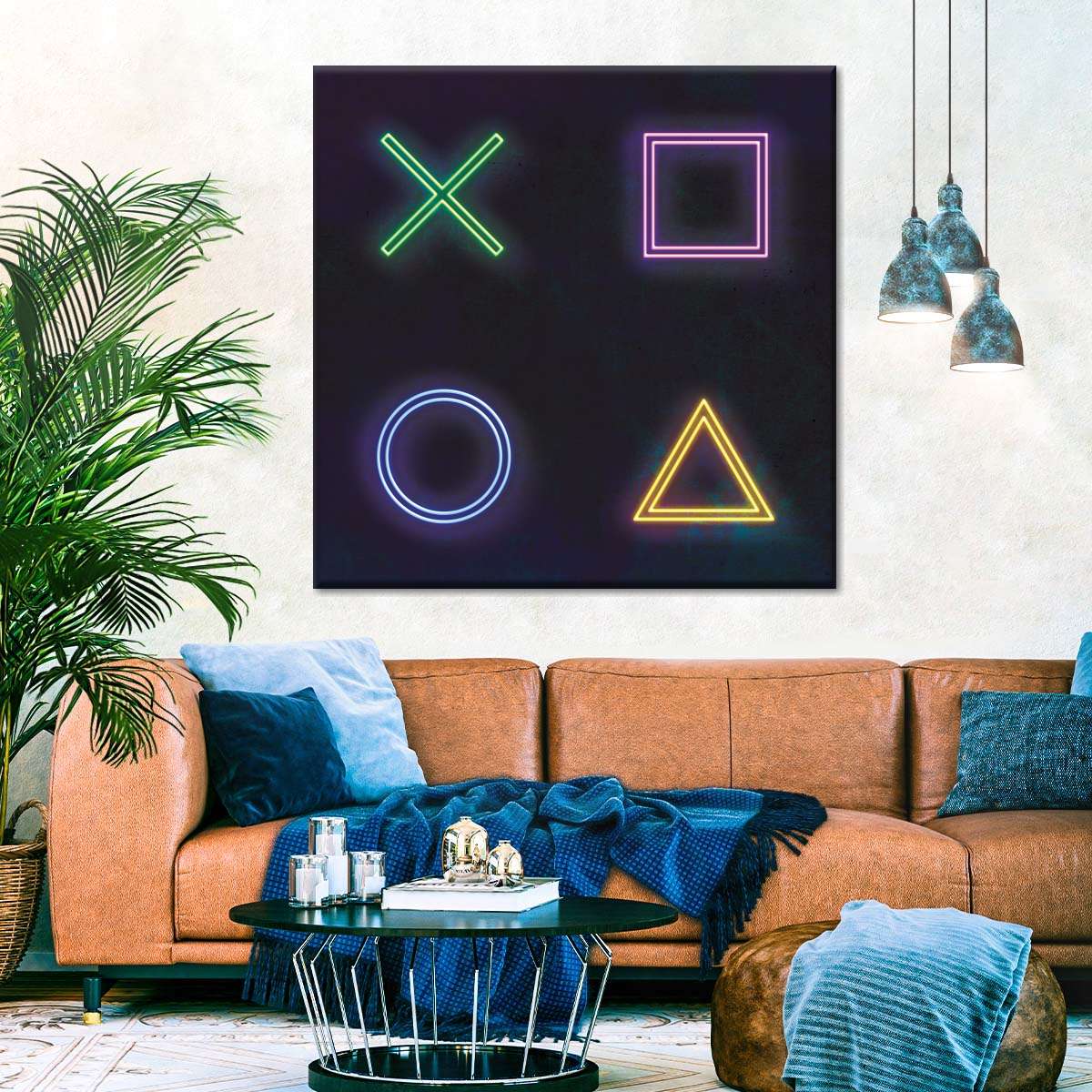 Neon PlayStation Icons Wandkunst