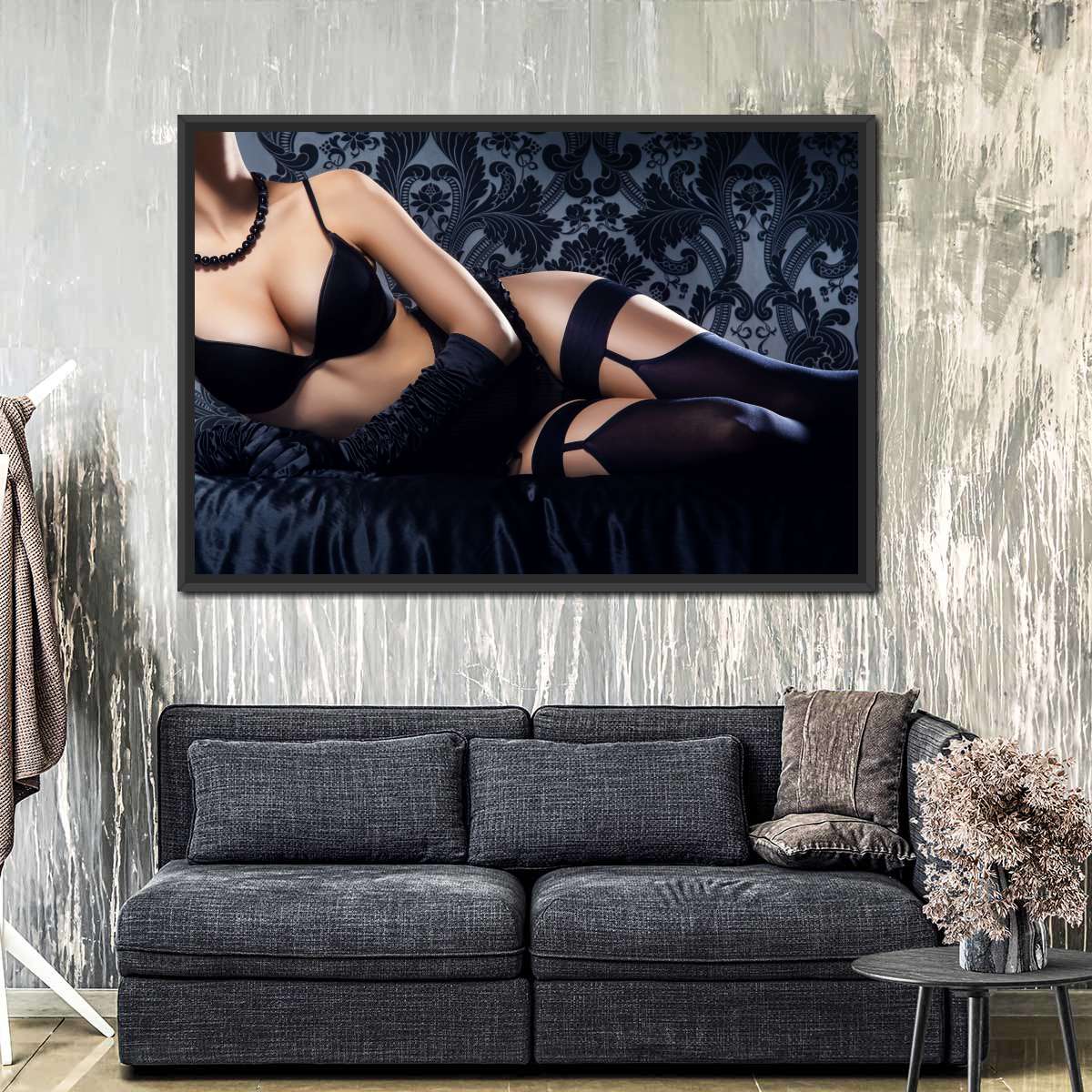 سیاہ دیوار آرٹ میں سیکسی عورت