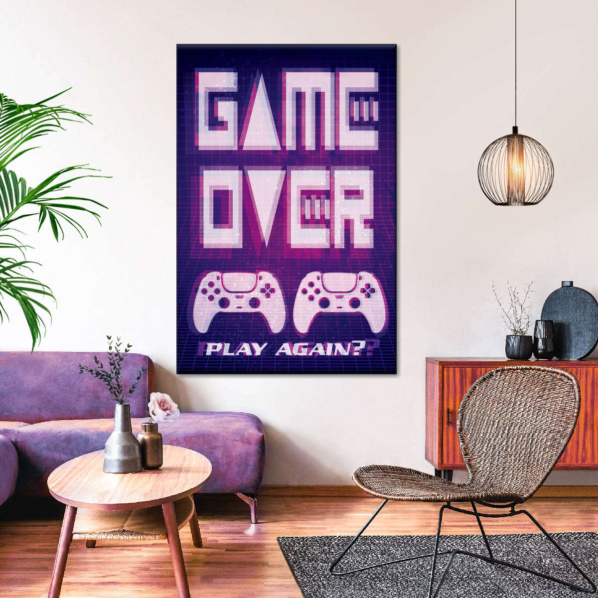 Game Over Play Again Sign Sign Wall Art