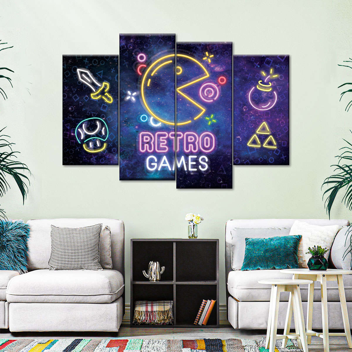 Neon -Retro -Spiele Wandkunst