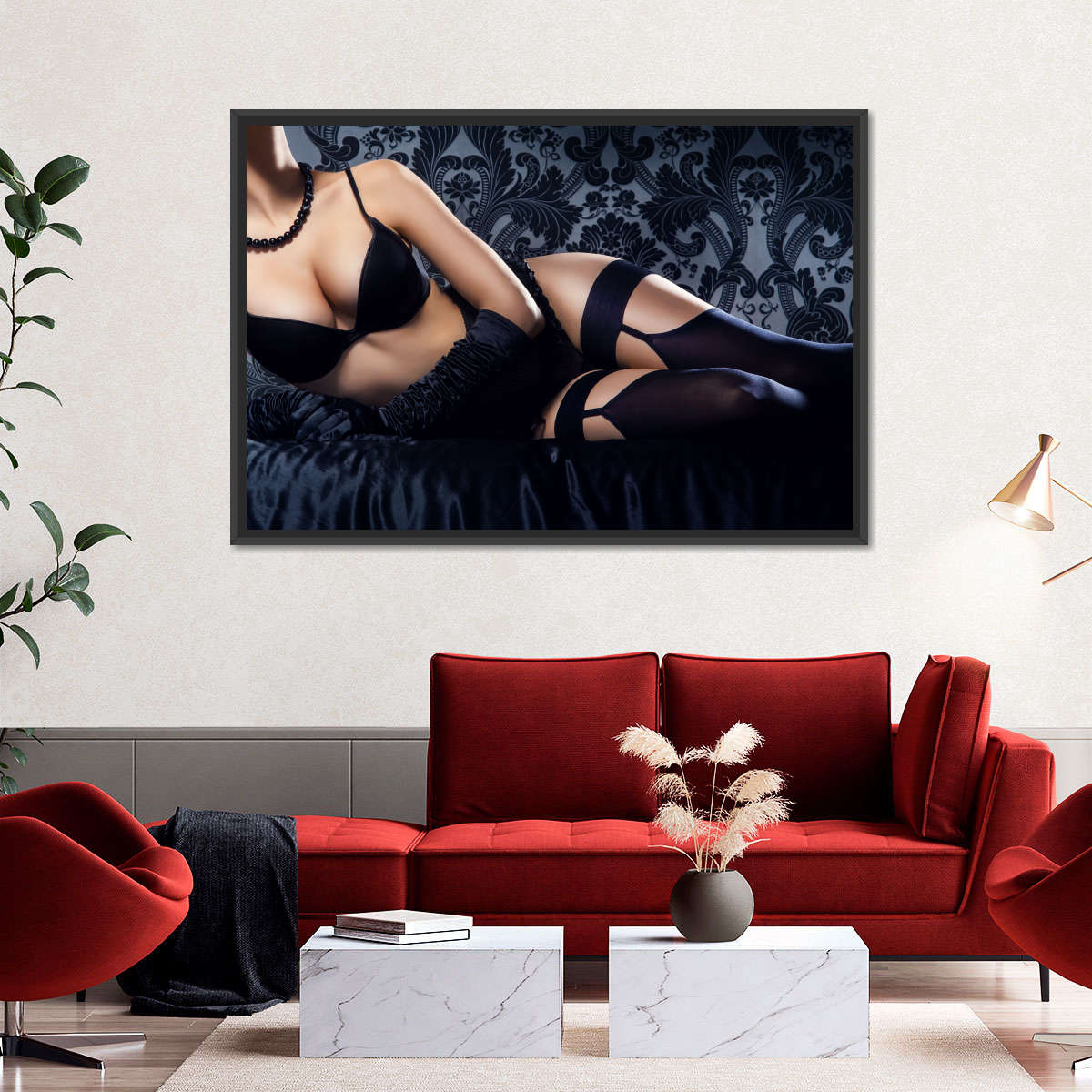 سیاہ دیوار آرٹ میں سیکسی عورت