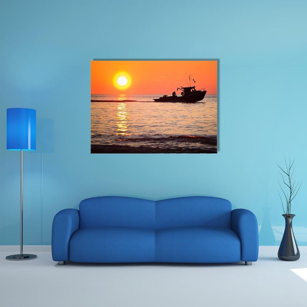 Lobster Fishing Boat Canvas Wall Art-1 Piece-Gallery Wrap-48" x 32"-Tiaracle