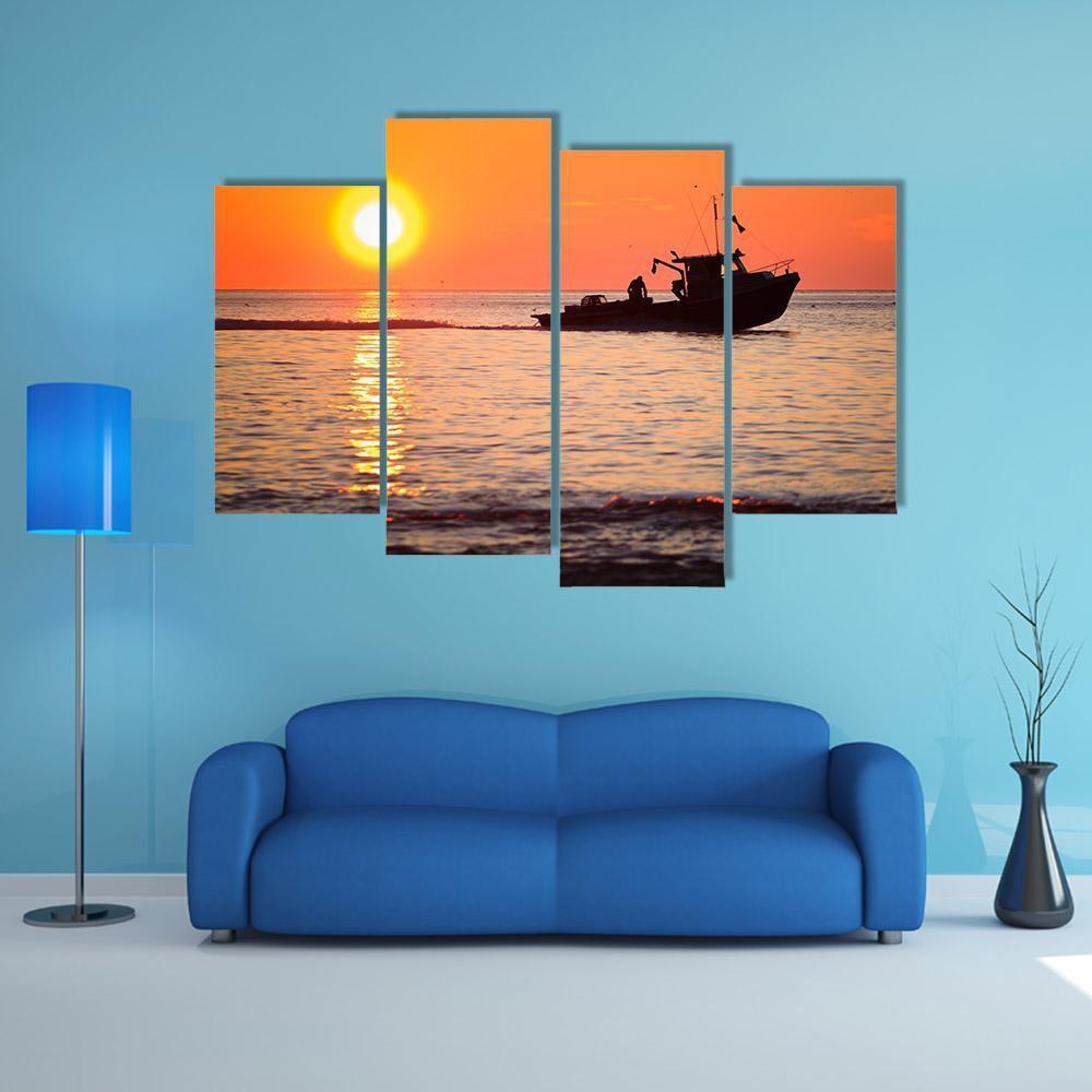 Lobster Fishing Boat Canvas Wall Art-4 Pop-Gallery Wrap-50" x 32"-Tiaracle