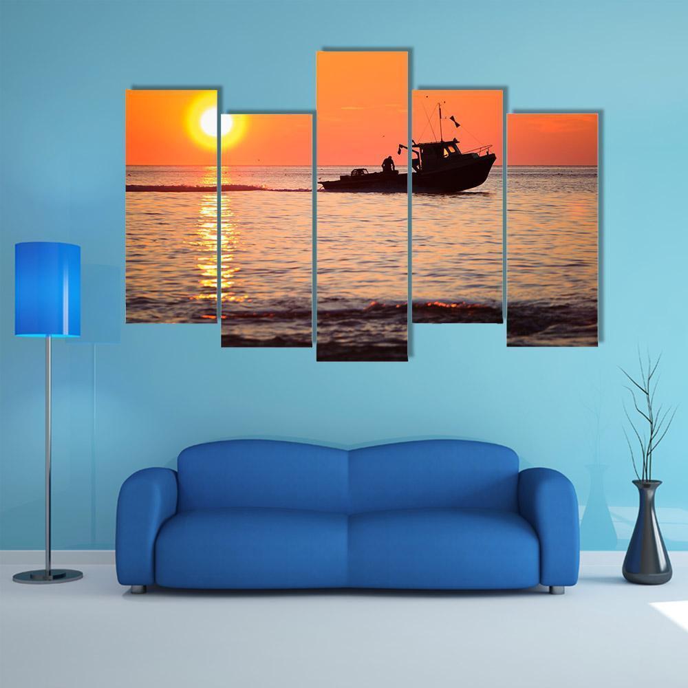 Lobster Fishing Boat Canvas Wall Art-5 Pop-Gallery Wrap-47" x 32"-Tiaracle