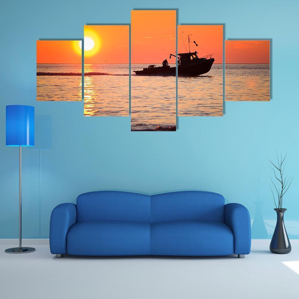 Lobster Fishing Boat Canvas Wall Art-5 Star-Gallery Wrap-62" x 32"-Tiaracle