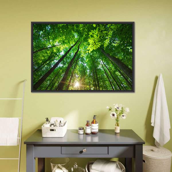 Long Trees In Forest Canvas Wall Art-1 Piece-Floating Frame-24" x 16"-Tiaracle